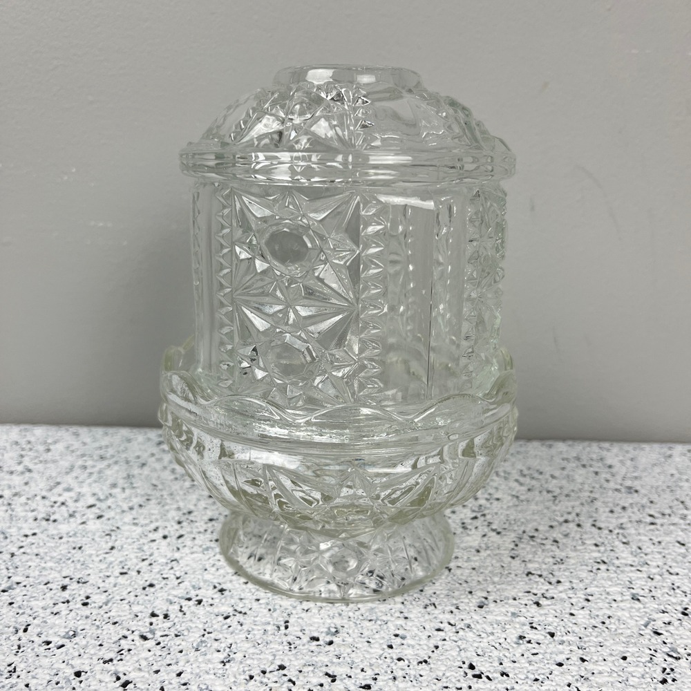 Vintage Indiana Glass Clear Stars & Bars Fairy Lamp 6.5"